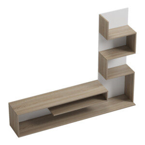 Έπιπλο τηλεόρασης με βιβλιοθήκη Cazenda pakoworld σε sonoma με λευκή απόχρωση 160x29x126εκ-230-000101