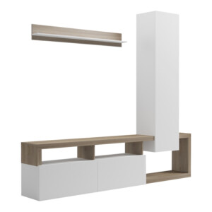 Σύνθετο σαλονιού Leganto pakoworld σε sonoma με λευκή απόχρωση 220.5x35x197.5εκ-230-000102