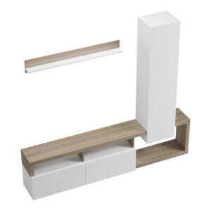 Σύνθετο σαλονιού Leganto pakoworld σε sonoma με λευκή απόχρωση 220.5x35x197.5εκ-230-000102