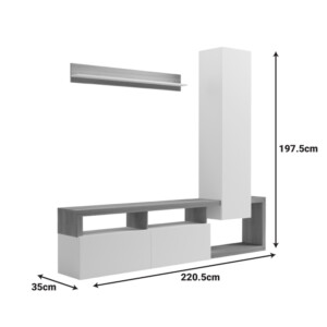 Σύνθετο σαλονιού Leganto pakoworld σε sonoma με λευκή απόχρωση 220.5x35x197.5εκ-230-000102