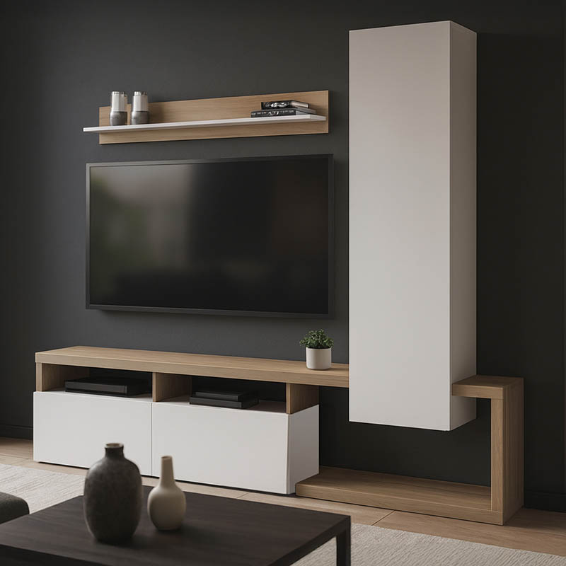 Σύνθετο σαλονιού Leganto pakoworld σε sonoma με λευκή απόχρωση 220.5x35x197.5εκ-230-000102 Σύνθετο σαλονιού Leganto pakoworld σε sonoma με λευκή απόχρωση 220.5x35x197.5εκ-230-000102