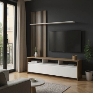 Σύνθετο σαλονιού Delfina pakoworld σε sonoma με λευκή απόχρωση 190x40x199.5εκ-230-000103