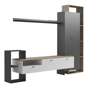 Σύνθετο σαλονιού Ferefia pakoworld σε sonoma με λευκή και γκρι απόχρωση 240x45.5x189.5εκ-230-000105