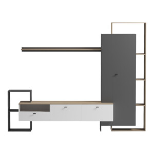Σύνθετο σαλονιού Ferefia pakoworld σε sonoma με λευκή και γκρι απόχρωση 240x45.5x189.5εκ-230-000105