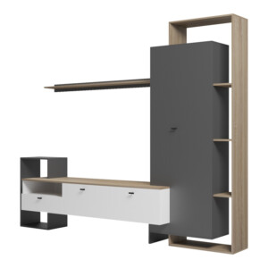 Σύνθετο σαλονιού Ferefia pakoworld σε sonoma με λευκή και γκρι απόχρωση 240x45.5x189.5εκ-230-000105