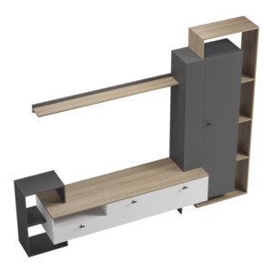 Σύνθετο σαλονιού Ferefia pakoworld σε sonoma με λευκή και γκρι απόχρωση 240x45.5x189.5εκ-230-000105