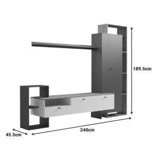 Σύνθετο σαλονιού Ferefia pakoworld σε sonoma με λευκή και γκρι απόχρωση 240x45.5x189.5εκ-230-000105