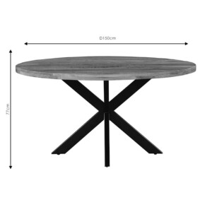 Τραπέζι Royalty pakoworld μασίφ ξύλο mango 4εκ καρυδί-πόδι μαύρο Φ150x77εκ-240-000002