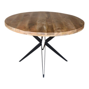 Τραπέζι Bocco Ι pakoworld ξύλο mango φυσικό 3εκ με μαύρα μεταλλικά πόδια Φ150x77εκ-240-000012