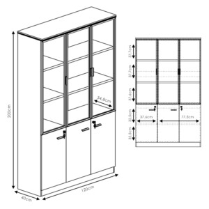 Ντουλάπα γραφείου επαγγελματική με γυάλινες πόρτες Oscar pakoworld καρυδί-ανθρακί 120x40x200εκ-246-000010