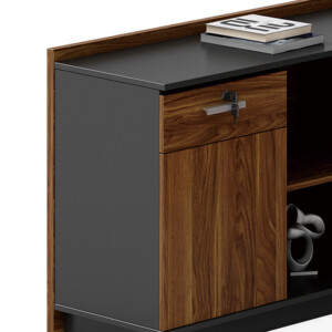 Γραφείο επαγγελματικό με αριστερή γωνία Oscar pakoworld καρυδί-ανθρακί 220x180x76εκ-246-000013