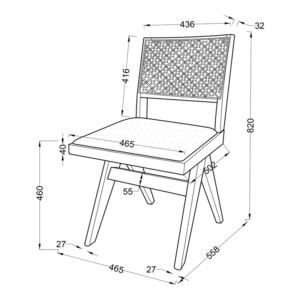 Καρέκλα Winslow pakoworld ξύλο rubberwood ανοικτό καρυδί-pvc rattan φυσικό-ύφασμα γκρι-247-000002