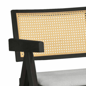 Πολυθρόνα Winslow pakoworld ξύλο rubberwood μαύρο-pvc rattan φυσικό-ύφασμα γκρι-247-000005