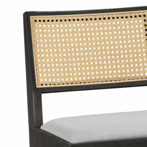 Σκαμπό bar Winslow pakoworld ξύλο rubberwood μαύρο-pvc rattan φυσικό-ύφασμα γκρι 44.5x46x98εκ-247-000008