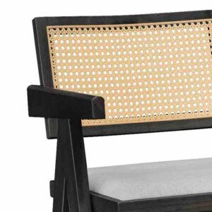 Σκαμπό bar Winslow pakoworld ξύλο rubberwood μαύρο-pvc rattan φυσικό-ύφασμα γκρι-247-000010