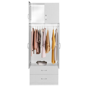 Ντουλάπα δίφυλλη με συρτάρια και πατάρι Zelia pakoworld λευκό 79x42x240εκ.-249-000044