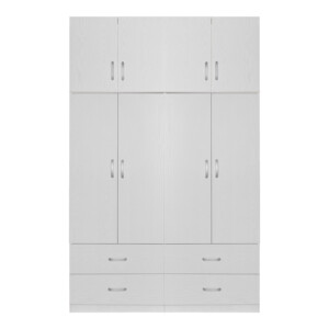Ντουλάπα ρούχων τετράφυλλη με πατάρι Zelia A pakoworld με 4 συρτάρια χρώμα λευκό 158x42x240εκ-249-000071