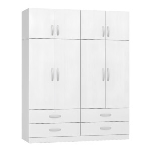 Ντουλάπα ρούχων τετράφυλλη με πατάρι Zelia A pakoworld με 4 συρτάρια χρώμα λευκό 158x42x240εκ-249-000071