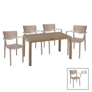 Τραπεζαρία Explore-Frontline pakoworld σετ 7τεμ PP cappuccino 150x90x73