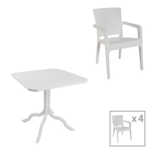 Τραπεζαρία Icon-Halcyon pakoworld σετ 5τεμ PP σε λευκή απόχρωση-253-000105