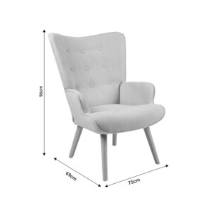 Πολυθρόνα Fluffy pakoworld ύφασμα γκρι-πόδι rubberwood φυσικό 75x69x96εκ-255-000019