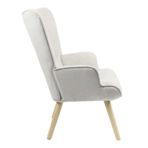 Πολυθρόνα Fluffy pakoworld ύφασμα ανοιχτό γκρι-φυσικό πόδι 75x69x96εκ-255-000020