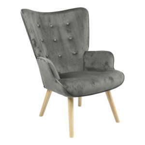 Πολυθρόνα Fluffy pakoworld βελούδο ανθρακί-φυσικό πόδι 75x69x96εκ-255-000023