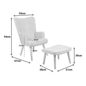 Πολυθρόνα με υποπόδιο Melisia pakoworld ανθρακί ύφασμα και ξύλινο πόδι σε φυσική απόχρωση 59x67x94εκ-255-000077