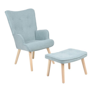 Πολυθρόνα με υποπόδιο Melisia pakoworld βεραμάν ύφασμα και ξύλινο πόδι σε φυσική απόχρωση 59x67x94εκ-255-000078