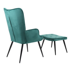 Πολυθρόνα με υποπόδιο Siella pakoworld κυπαρισσί βελούδο και μαύρο μέταλλο πόδι 59x67x94εκ-255-000080