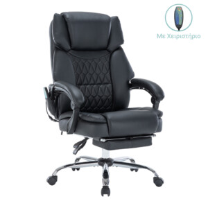 Καρέκλα γραφείου διευθυντή Thrive pakoworld Premium Quality μηχανισμός massage-θερμαινόμενη πλάτη pu μαύρο-256-000004