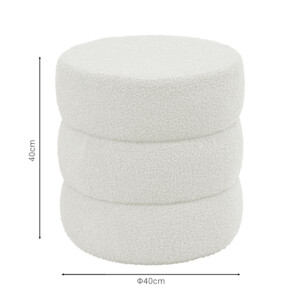 Σκαμπό-πουφ Kioto pakoworld μπουκλέ λευκό Φ40x40εκ-257-000020