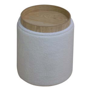 Σκαμπό-μπαούλο Batur pakoworld μπουκλέ ύφασμα σε λευκή απόχρωση Φ34x38εκ-257-000035