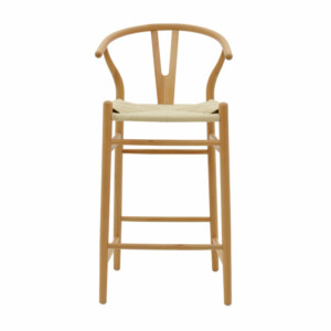 Σκαμπό μπαρ Wishbone pakoworld ξύλο οξιάς φυσικό-έδρα φυσικό σχοινί 53x54x107εκ-263-000003