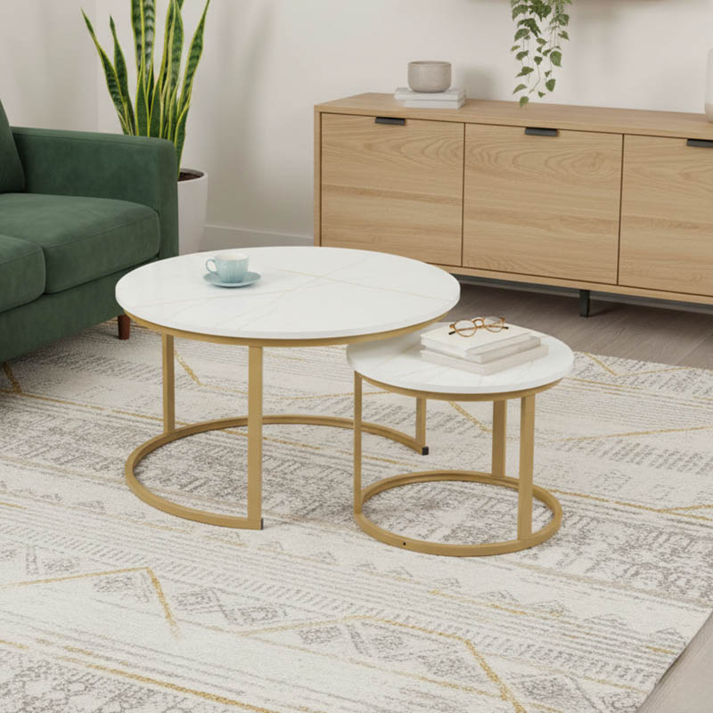 Τραπέζια σαλονιού Solme I pakoworld 2τεμ σε λευκή μαρμάρου απόχρωση με χρυσά μεταλλικά πόδια-271-000044 Τραπέζια σαλονιού Solme I pakoworld 2τεμ σε λευκή μαρμάρου απόχρωση με χρυσά μεταλλικά πόδια-271-000044