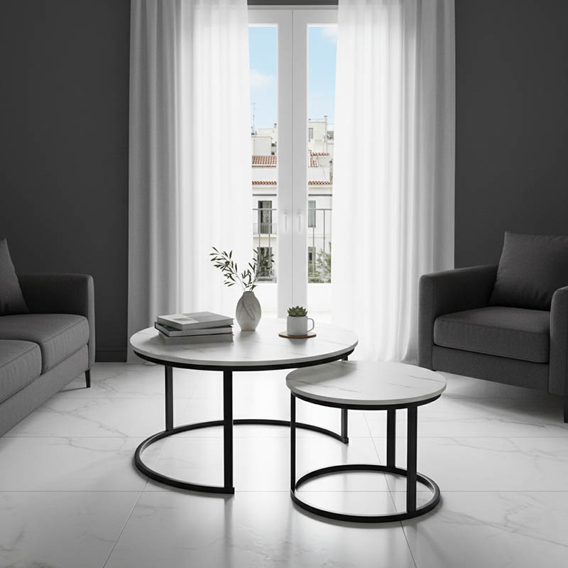 Τραπέζια σαλονιού Solme I pakoworld 2τεμ σε λευκή μαρμάρου απόχρωση με μαύρα μεταλλικά πόδια-271-000045 Τραπέζια σαλονιού Solme I pakoworld 2τεμ σε λευκή μαρμάρου απόχρωση με μαύρα μεταλλικά πόδια-271-000045