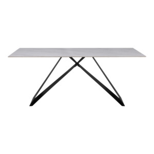 Τραπέζι Meja pakoworld Sintered stone λευκό με μεταλλικά πόδια σε μαύρη απόχρωση 180x90x76εκ-278-000019