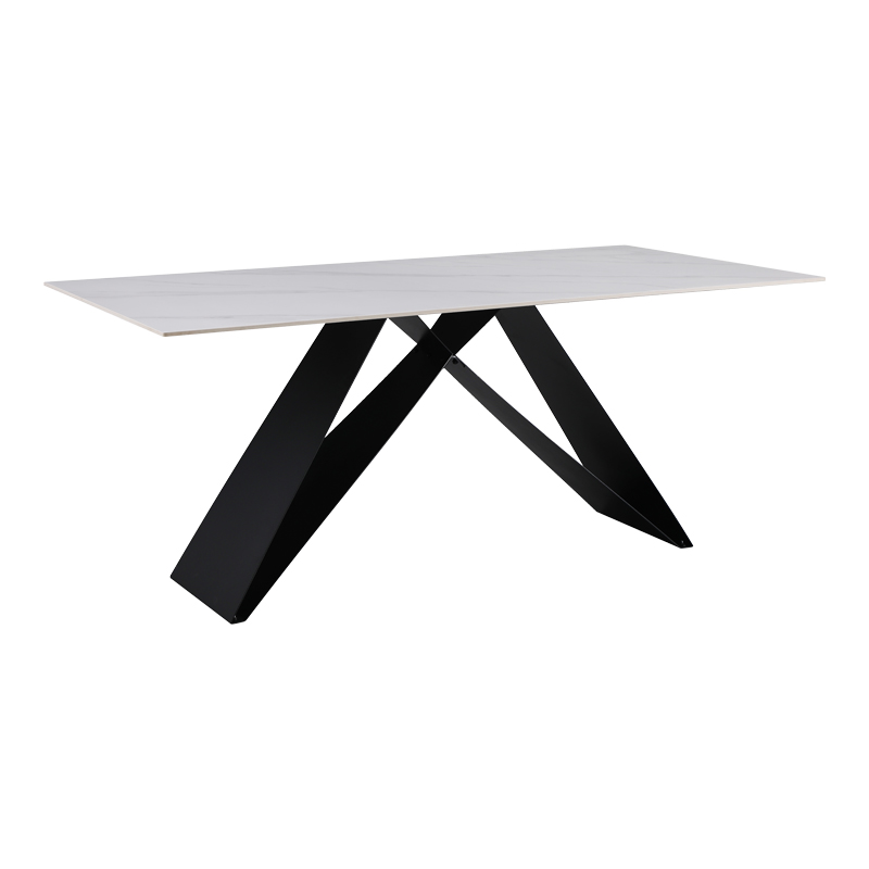 Τραπέζι Meja pakoworld Sintered stone λευκό με μεταλλικά πόδια σε μαύρη απόχρωση 180x90x76εκ-278-000019 Τραπέζι Meja pakoworld Sintered stone λευκό με μεταλλικά πόδια σε μαύρη απόχρωση 180x90x76εκ-278-000019