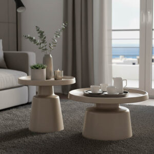 Τραπέζια σαλονιού Ginoze pakoworld σετ 2τεμ μέταλλο σε απόχρωση cappuccino-278-000034