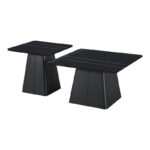 Τραπέζια σαλονιού Square pakoworld σετ 2 τεμ μέταλλο-sintered stone σε μαύρο μαρμάρου-278-000037