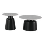 Τραπέζια σαλονιού Dualis pakoworld σετ 2 τεμ μαυρο μέταλλο-sintered stone σε γκρι μαρμάρου-278-000041