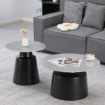 Τραπέζια σαλονιού Dualis pakoworld σετ 2 τεμ μαυρο μέταλλο-sintered stone σε γκρι μαρμάρου-278-000041