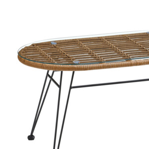 Τραπέζι Naoki pakoworld μαύρο μέταλλο-pe φυσικό-γυαλί 100x45x46εκ-286-000009