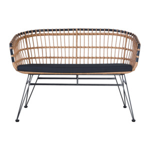 Καναπές 2θέσιος Naoki pakoworld με μαξιλάρι pe φυσικό-μέταλλο μαύρο 120x62x79εκ-286-000012