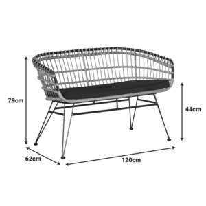 Καναπές 2θέσιος Naoki pakoworld με μαξιλάρι pe φυσικό-μέταλλο μαύρο 120x62x79εκ-286-000012