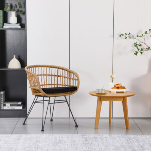 Πολυθρόνα Naoki pakoworld με μαξιλάρι pe rattan σε φυσική απόχρωση και μαύρα μεταλλικά πόδια 63x61x79εκ-286-000016