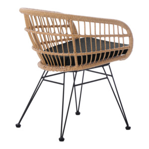 Πολυθρόνα Naoki pakoworld με μαξιλάρι pe rattan σε φυσική απόχρωση και μαύρα μεταλλικά πόδια 63x61x79εκ-286-000016