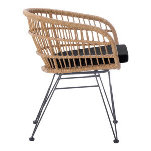 Πολυθρόνα Naoki pakoworld με μαξιλάρι pe rattan σε φυσική απόχρωση και μαύρα μεταλλικά πόδια 63x61x79εκ-286-000016