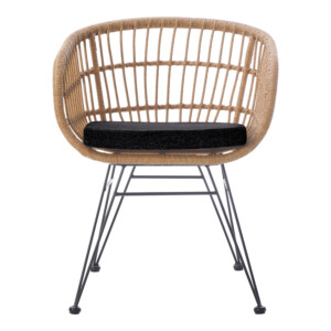 Πολυθρόνα Naoki pakoworld με μαξιλάρι pe rattan σε φυσική απόχρωση και μαύρα μεταλλικά πόδια 63x61x79εκ-286-000016