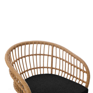 Πολυθρόνα Naoki pakoworld με μαξιλάρι pe rattan σε φυσική απόχρωση και μαύρα μεταλλικά πόδια 63x61x79εκ-286-000016